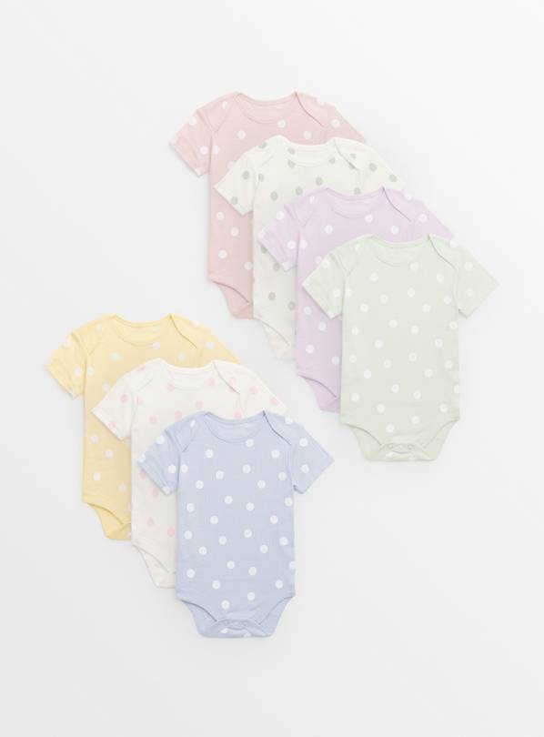Polka Dot Print Short Sleeve Sleepsuits 7 Pack Up to 3 mths